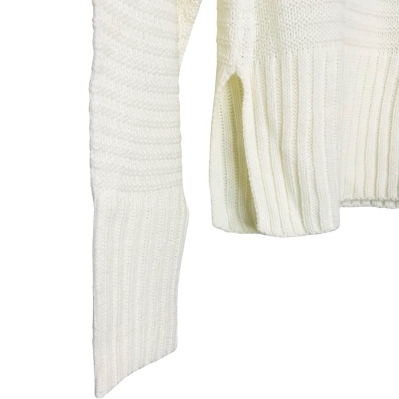 New! Ribbed Knit Boatneck Shoulder Buttons Split Hem Ivory Cream Sweater - Picture 9 of 11